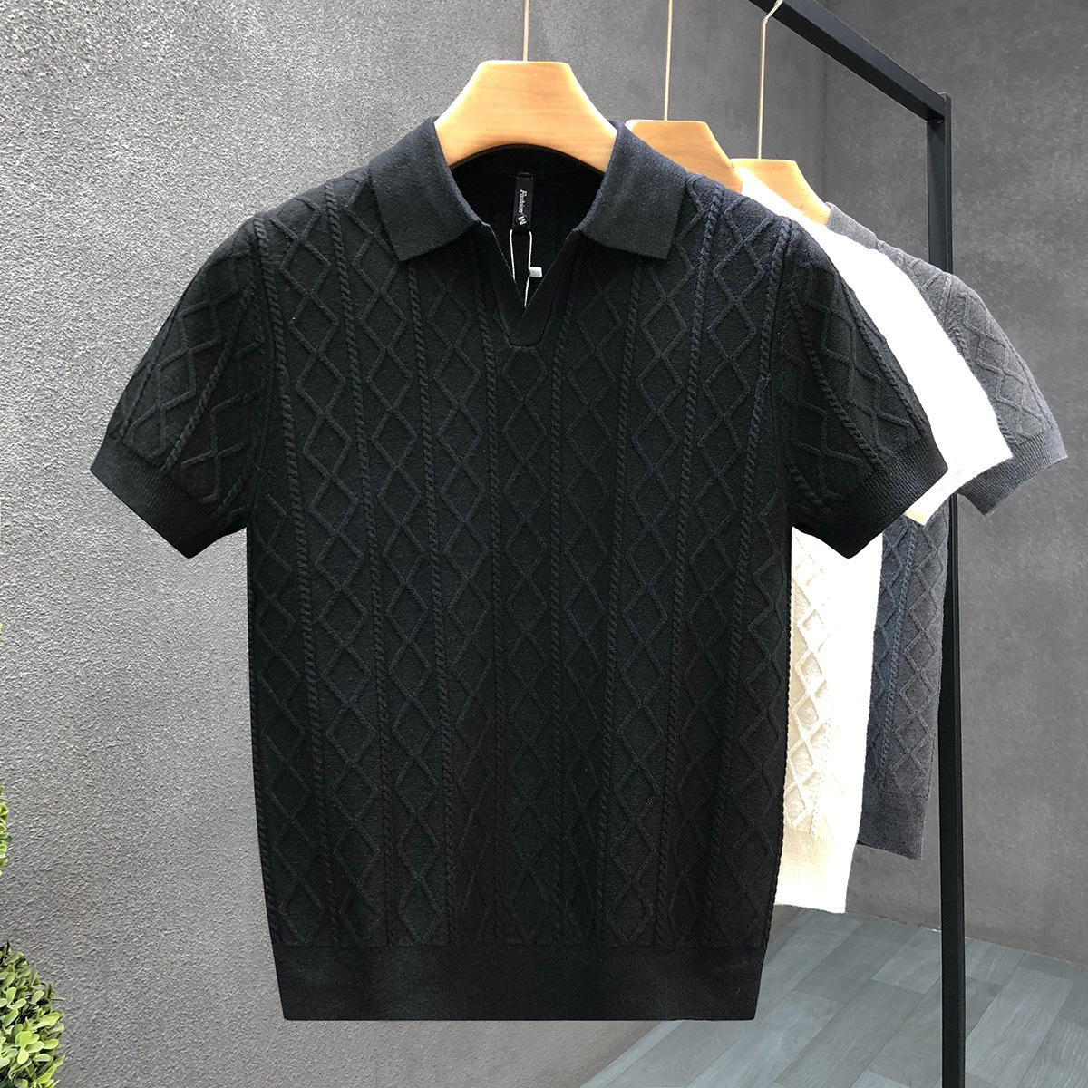 Mens Textured Polo Shirt - Image 2