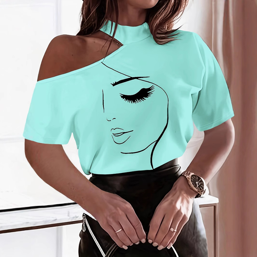 Womens Summer New Sexy Off Shoulder Top With Floral Print - Image 2