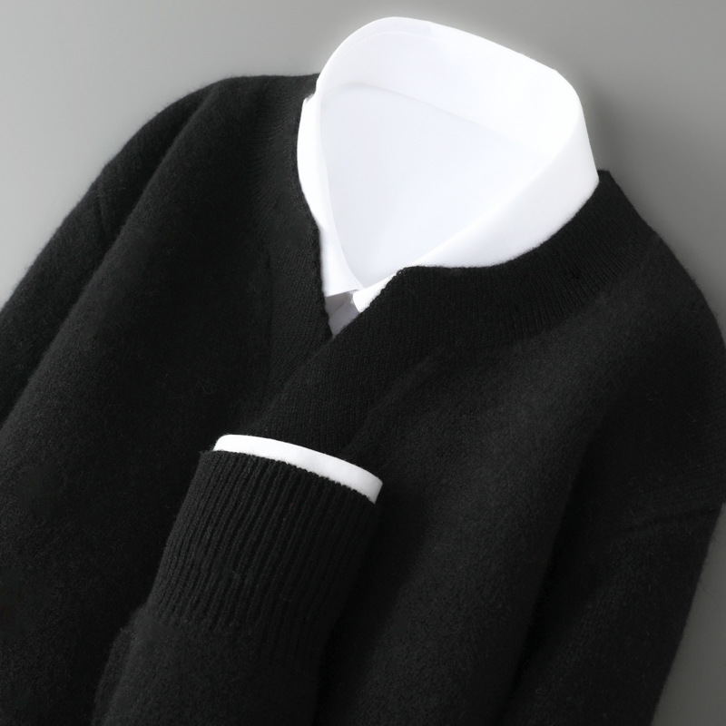 Men's V-Neck Wool Sweater Loose Pullover - Image 3