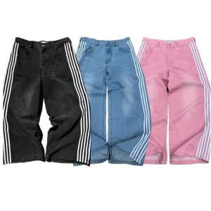Retro Street Striped Wide Leg Jeans