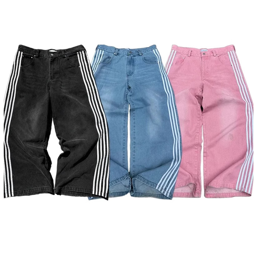 Retro Street Striped Wide Leg Jeans