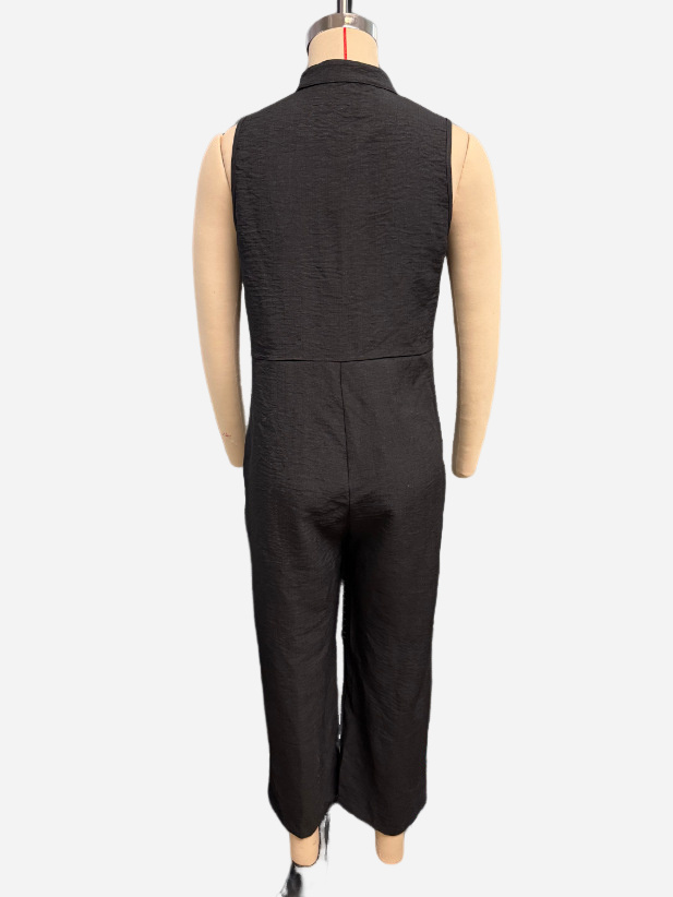 Summer Sleeveless Jumpsuit With Pockets Fashion Casual V-Neck Buttons Trousers Women's Overall Pants - Image 10