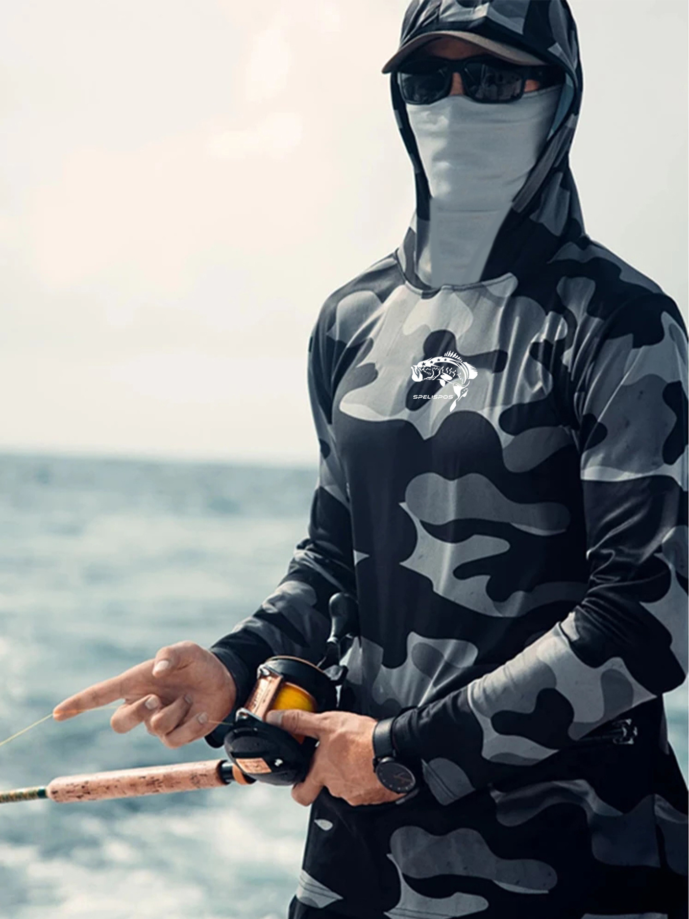 Fishing Hoodie Face Mask Neck Cover Sailing Shirt Summer Men Long Sleeve Sun Protection Hunting Jersey Camisa De Pesca Performance Fish Gear Beach Tops Wear Climbing Uniform - Image 6