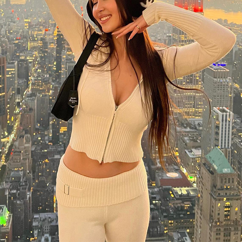 Hoodie Suit Sports Leisure Sexy Zip Long Sleeve Sweater And High Waist Long Pants Set Women's Clothing - Image 2