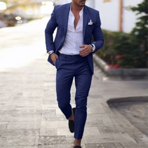 Mens Linen Blend Slim Fit Suit