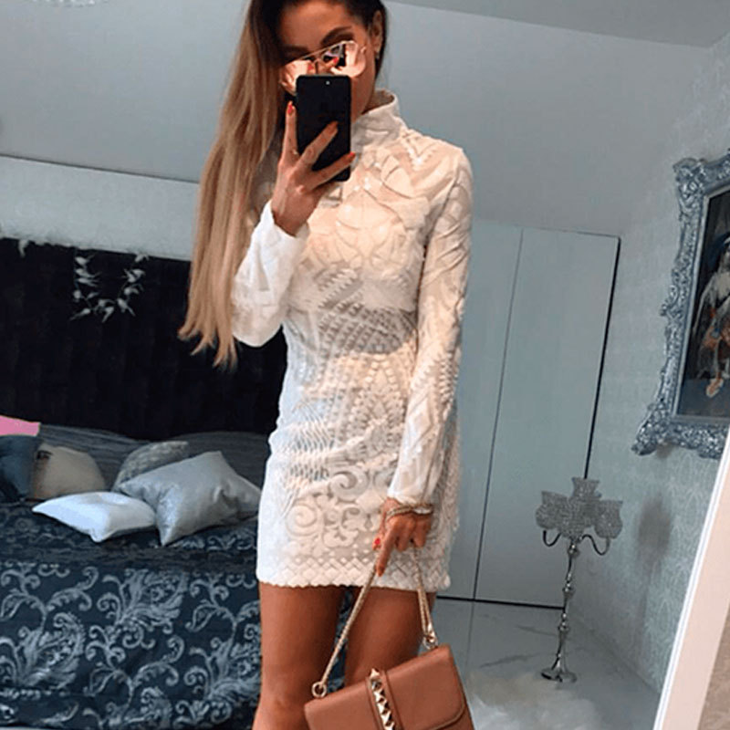 Sexy Round Neck Sequin Sequin Long Sleeve Party Party Dress - Image 2