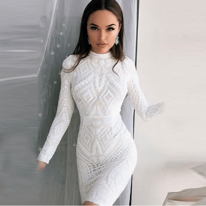 Sexy Round Neck Sequin Sequin Long Sleeve Party Party Dress - Image 4