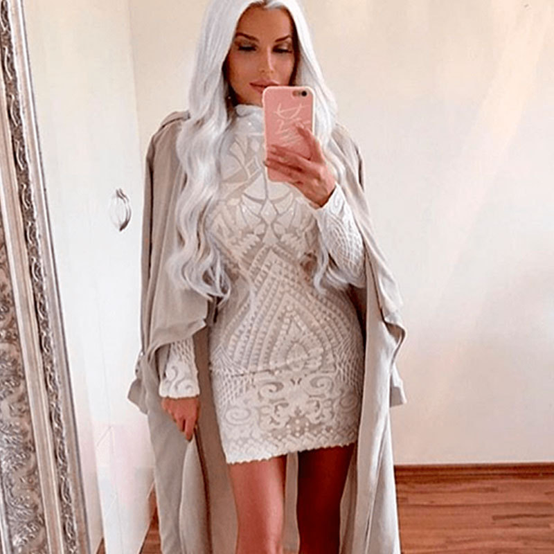 Sexy Round Neck Sequin Sequin Long Sleeve Party Party Dress - Image 5