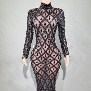 Shiny Rhinestone Women's Evening Party Formal Dress