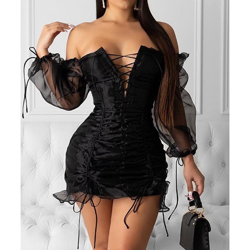 Women's black sexy party dress with mesh lace - Image 4