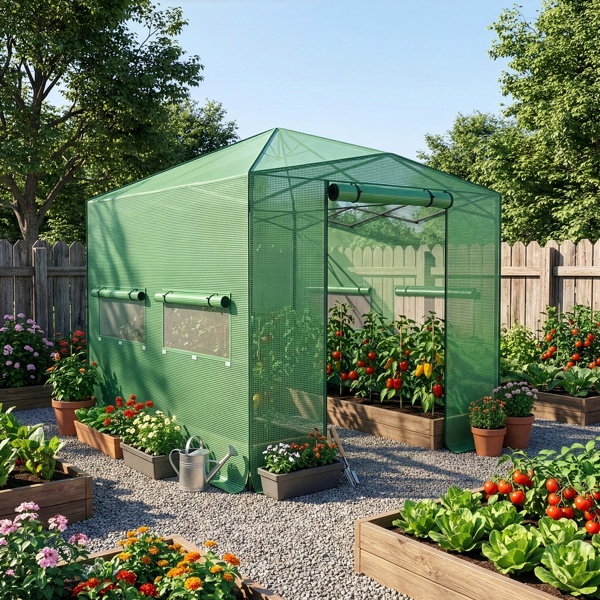 8 X 12ft Plastic Sprayed Iron Pipe PE Mesh Foldable Greenhouse Shed Green - Image 3