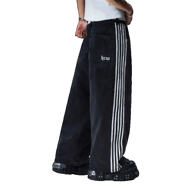 Retro Street Striped Wide Leg Jeans - Image 4