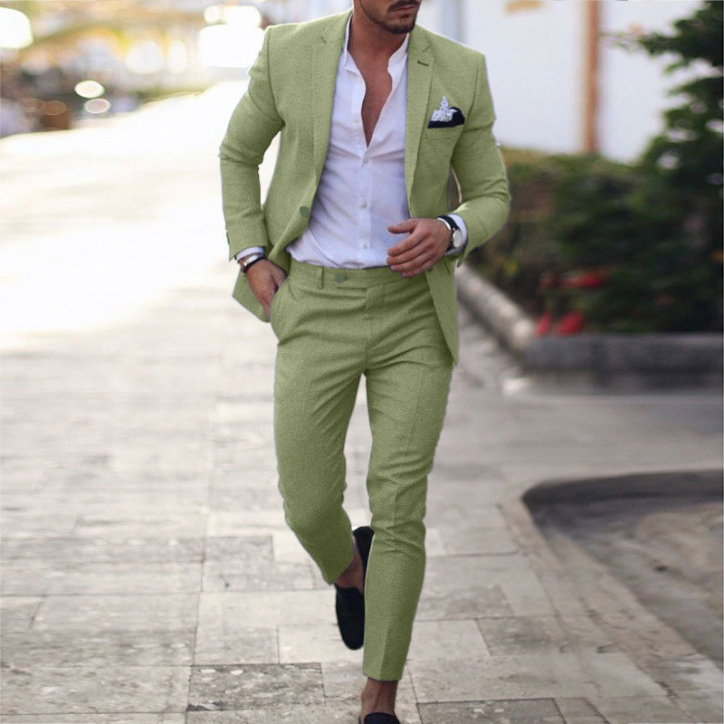 Mens Linen Blend Slim Fit Suit - Image 2
