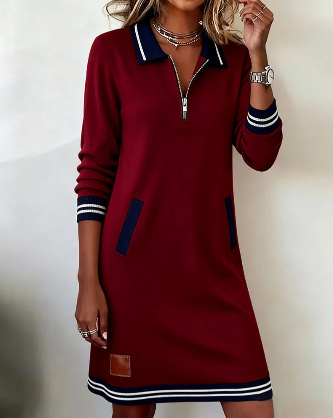 Casual Sports Dress Fashion Lapel Zipper Pockets Long Sleeve Dresses For Women Clothing - Image 4