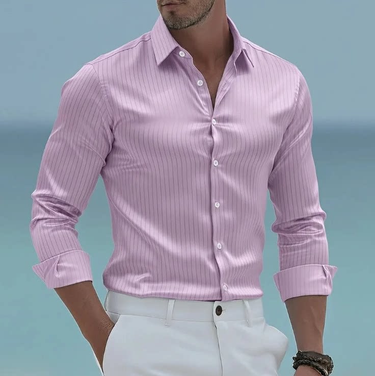 Mens Long Sleeve Striped Shirt - Image 2