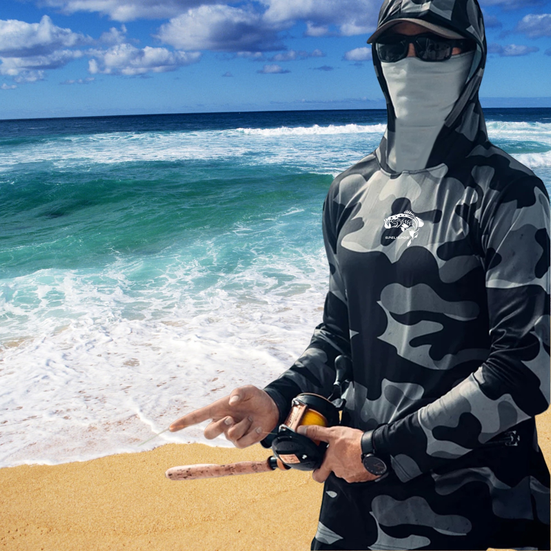 Fishing Hoodie Face Mask Neck Cover Sailing Shirt Summer Men Long Sleeve Sun Protection Hunting Jersey Camisa De Pesca Performance Fish Gear Beach Tops Wear Climbing Uniform - Image 10