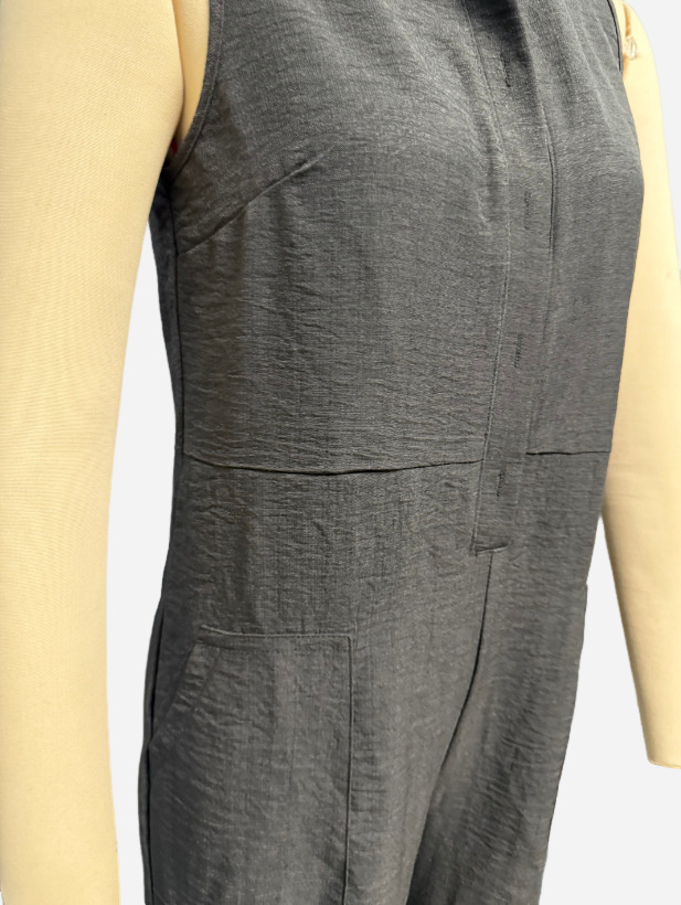 Summer Sleeveless Jumpsuit With Pockets Fashion Casual V-Neck Buttons Trousers Women's Overall Pants - Image 3