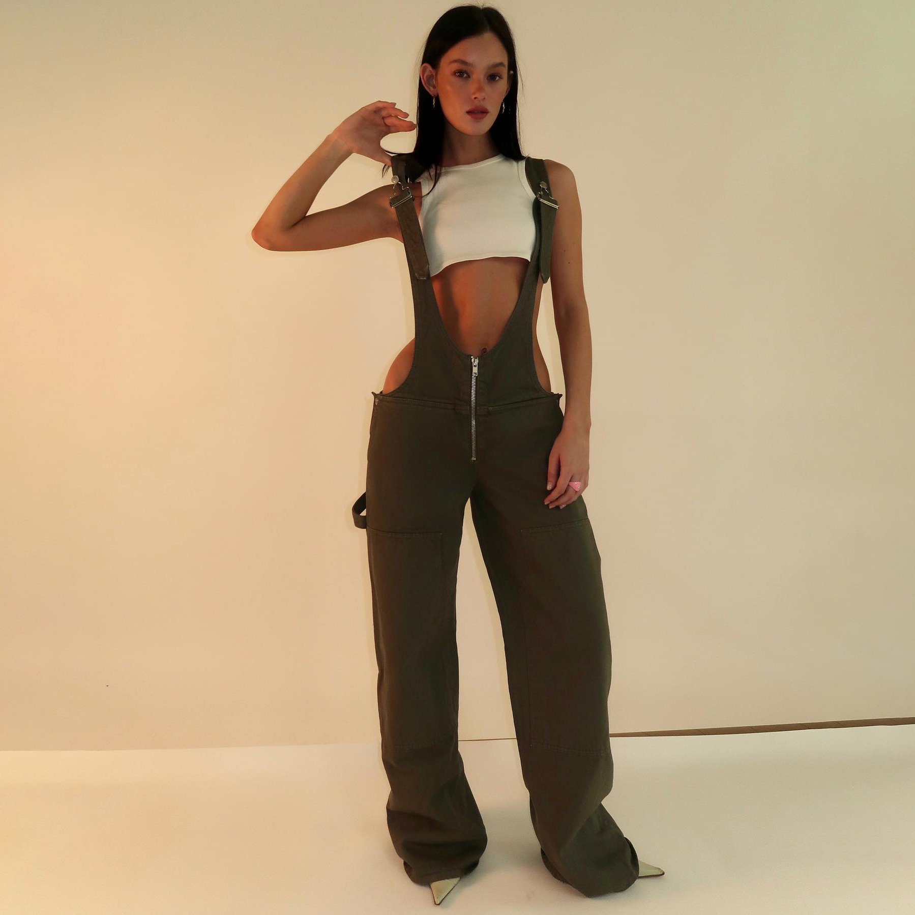 Y2K Zipper Denim Overalls With Pockets Fashion Loose Suspender Jumpsuit Streetwear Jeans Pants Womens Clothing - Image 3