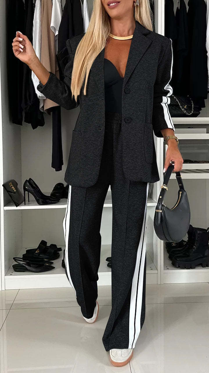 Women's Casual Suit Lapel Single-breasted Jacket And Striped Straight Pants Fashion Sports Trousers Suit Outerwears Clothing - Image 10