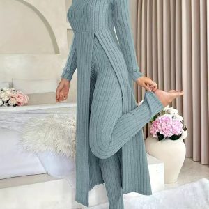 Women's Round Neck Long Sleeve Two-Piece Set