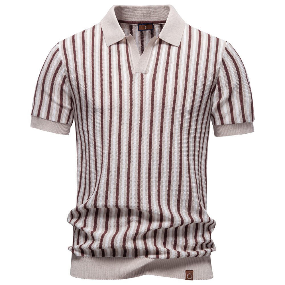 Summer New Notched Collar Stylish Striped Short-Sleeve Top - Image 5