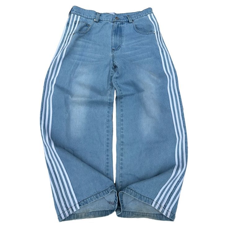 Retro Street Striped Wide Leg Jeans - Image 2