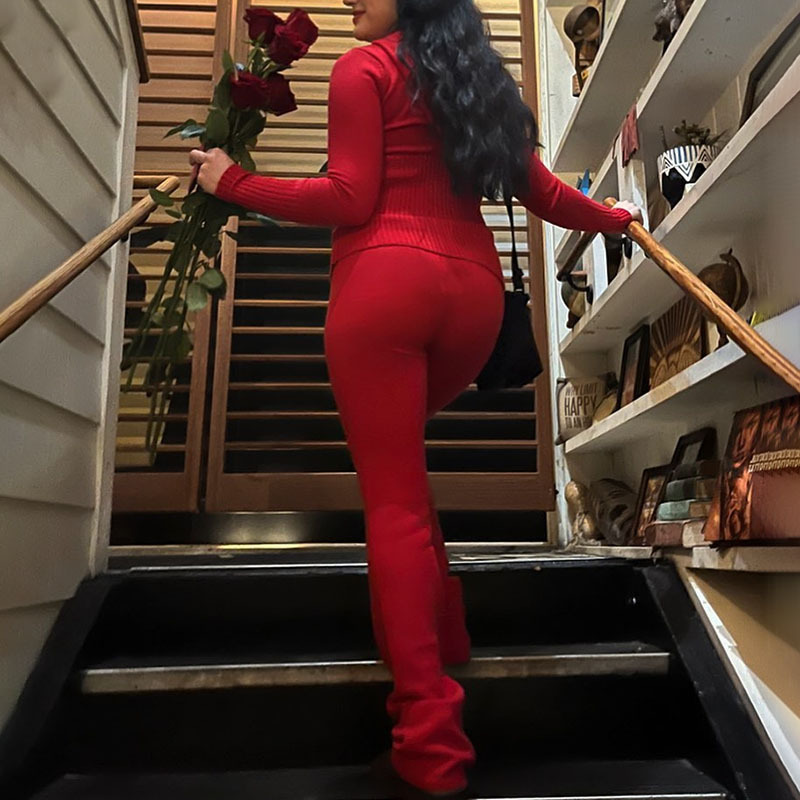 Hoodie Suit Sports Leisure Sexy Zip Long Sleeve Sweater And High Waist Long Pants Set Women's Clothing - Image 4