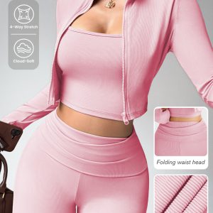 Womens Ribbed High-Waisted Sportswear Set