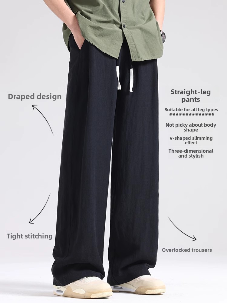 Mens Lyocell Linen Wide Leg Casual Pants - Image 3