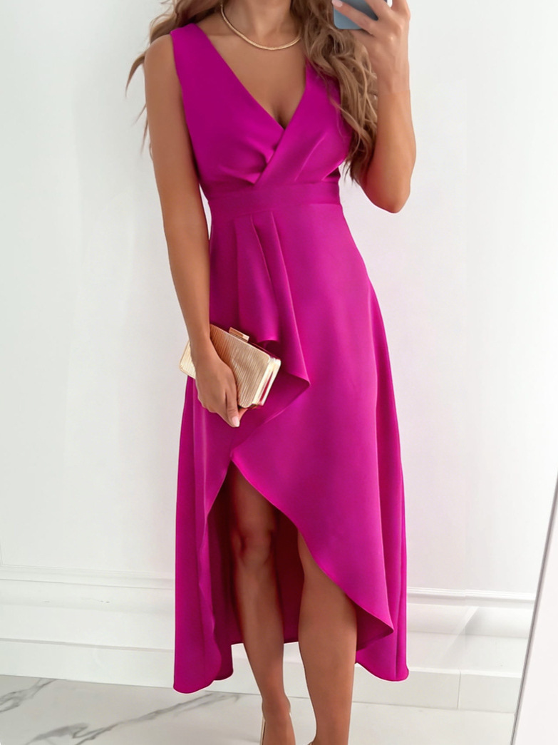 Elegant Pleated Asymmetrical Hem Dress - Image 5
