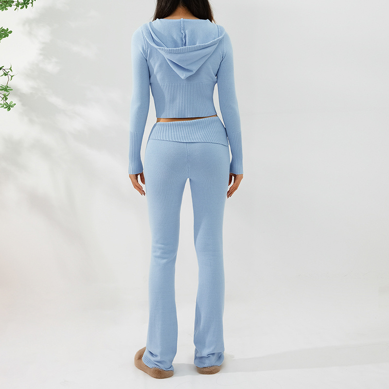 Hoodie Suit Sports Leisure Sexy Zip Long Sleeve Sweater And High Waist Long Pants Set Women's Clothing - Image 8