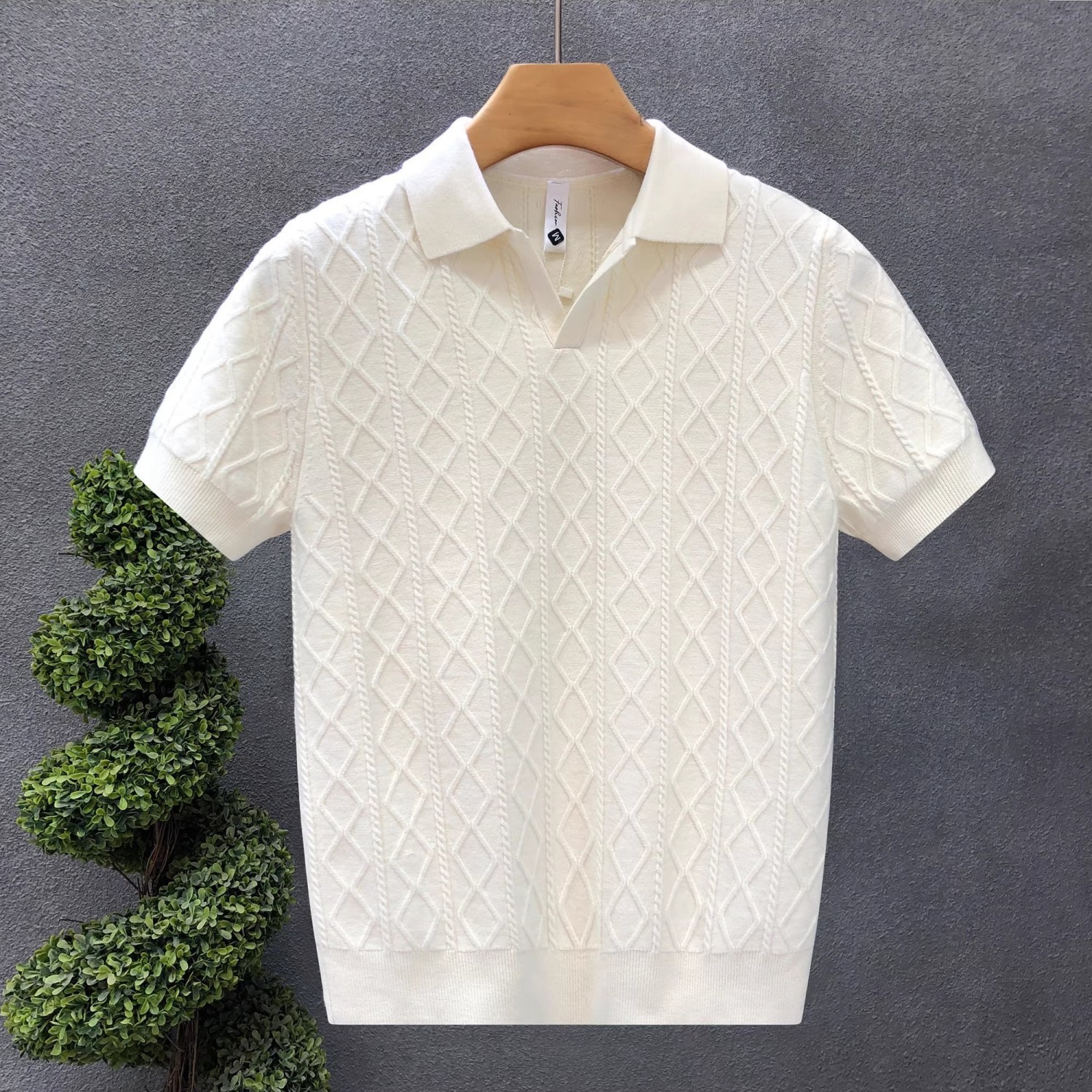 Mens Textured Polo Shirt - Image 5