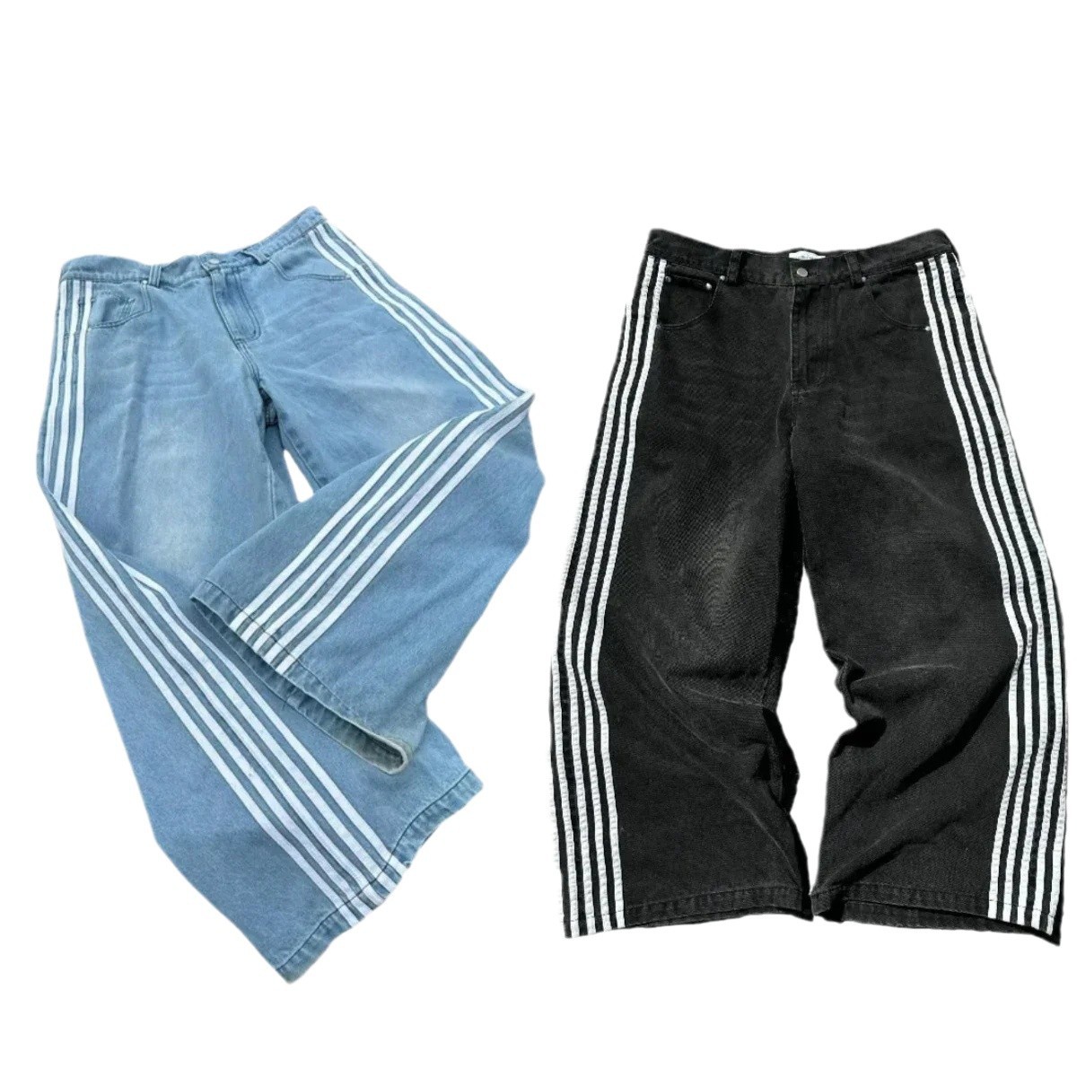 Retro Street Striped Wide Leg Jeans - Image 5