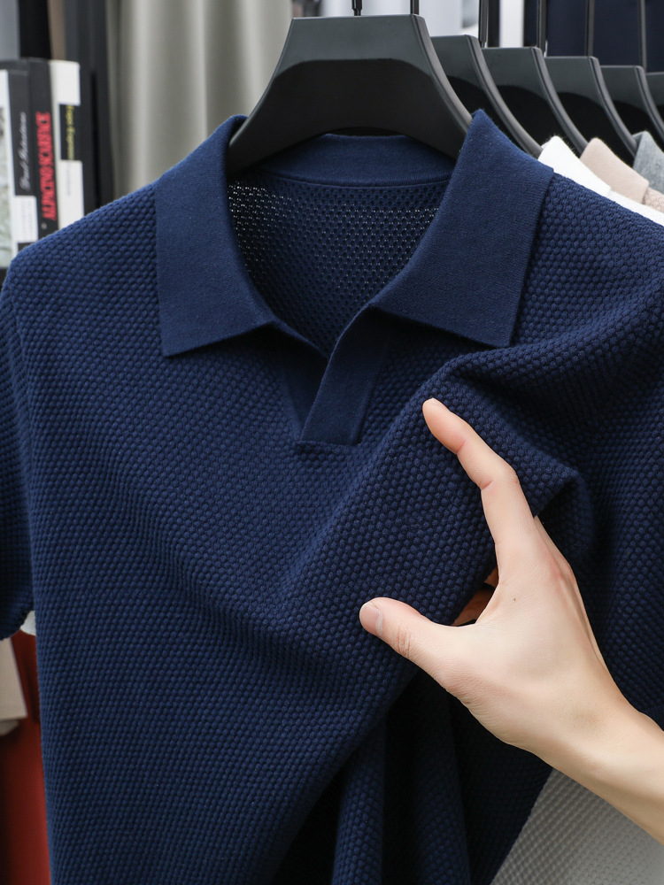 Men's Pure Cotton V-Neck Knitted T-Shirt - Image 4