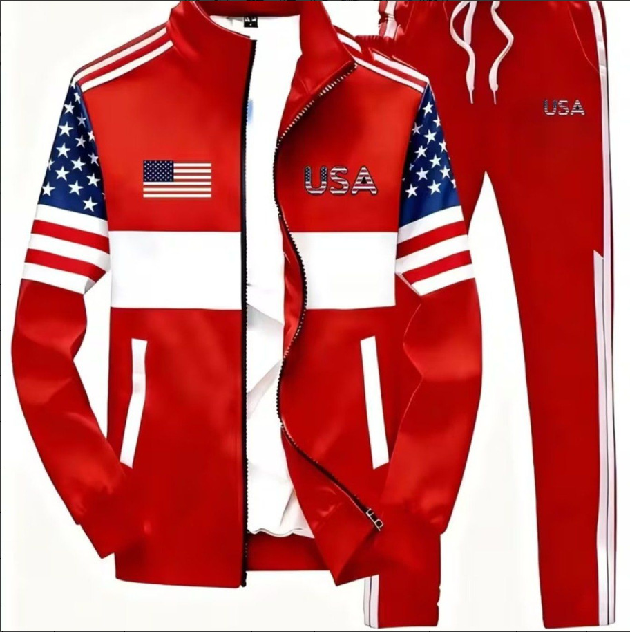 Mens zipper jacket printed casual set - Image 3