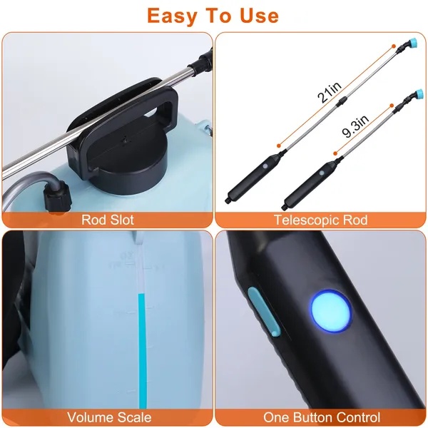 5L/1.3Gallon Electric Plant Sprayer Telescopic Rechargeable Garden Sprayer Automatic Handheld Sprayer With 3 Spray Spouts Shoulder Strap For Cleaning Sterilization - Image 2