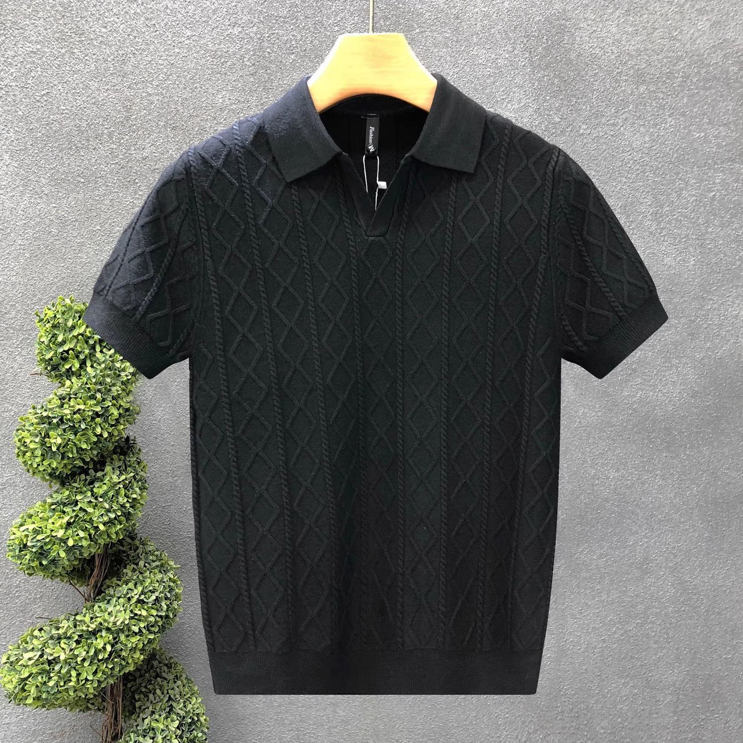 Mens Textured Polo Shirt - Image 4