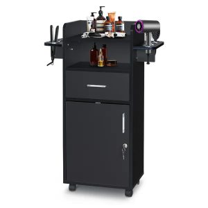 Beauty Salon Trolley Cart, Salon Cabinet With 360' Wheels, 6 Tool Holders, 1 Drawer, Salon Station Rolling Cart