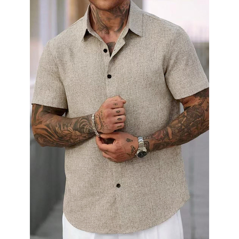 Mens Solid Color Short Sleeve Knitted Shirt - Image 3