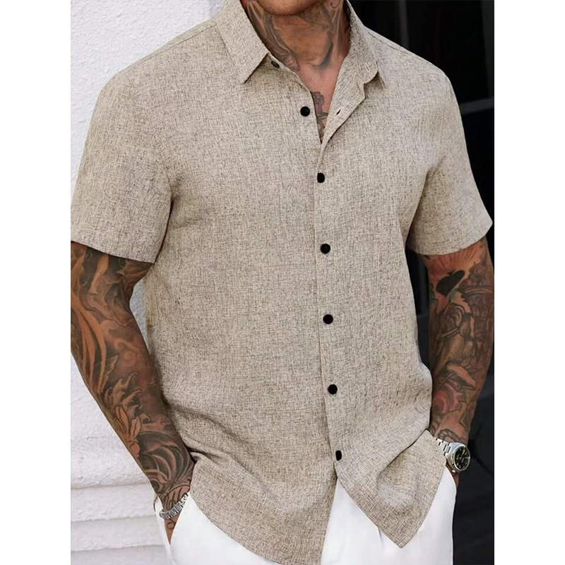 Mens Solid Color Short Sleeve Knitted Shirt - Image 2