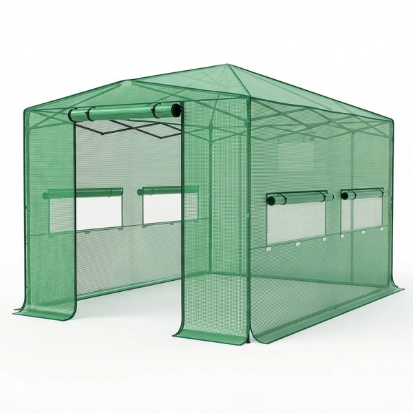 8 X 12ft Plastic Sprayed Iron Pipe PE Mesh Foldable Greenhouse Shed Green - Image 6