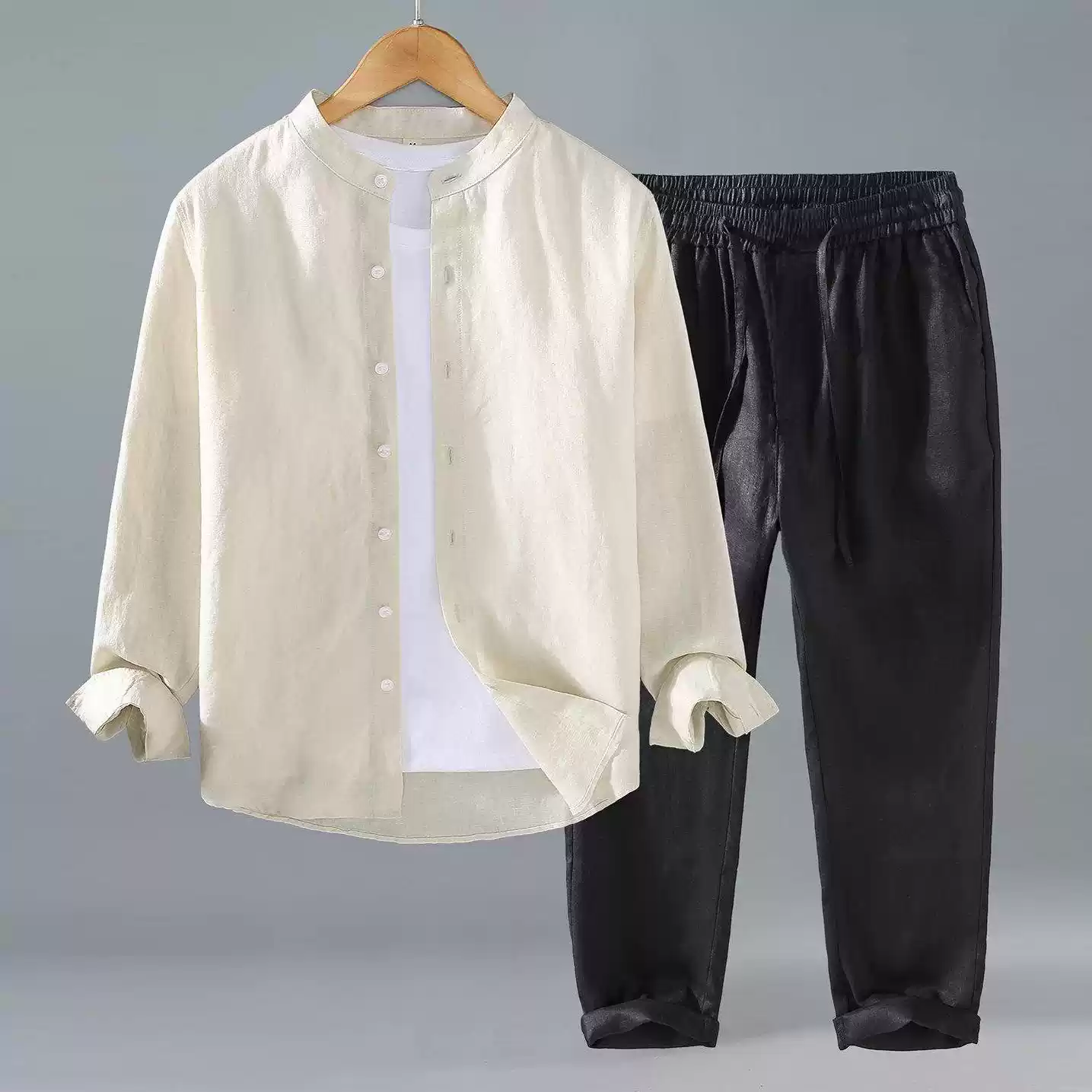 Mens Linen Shirt and Pants Set - Image 2