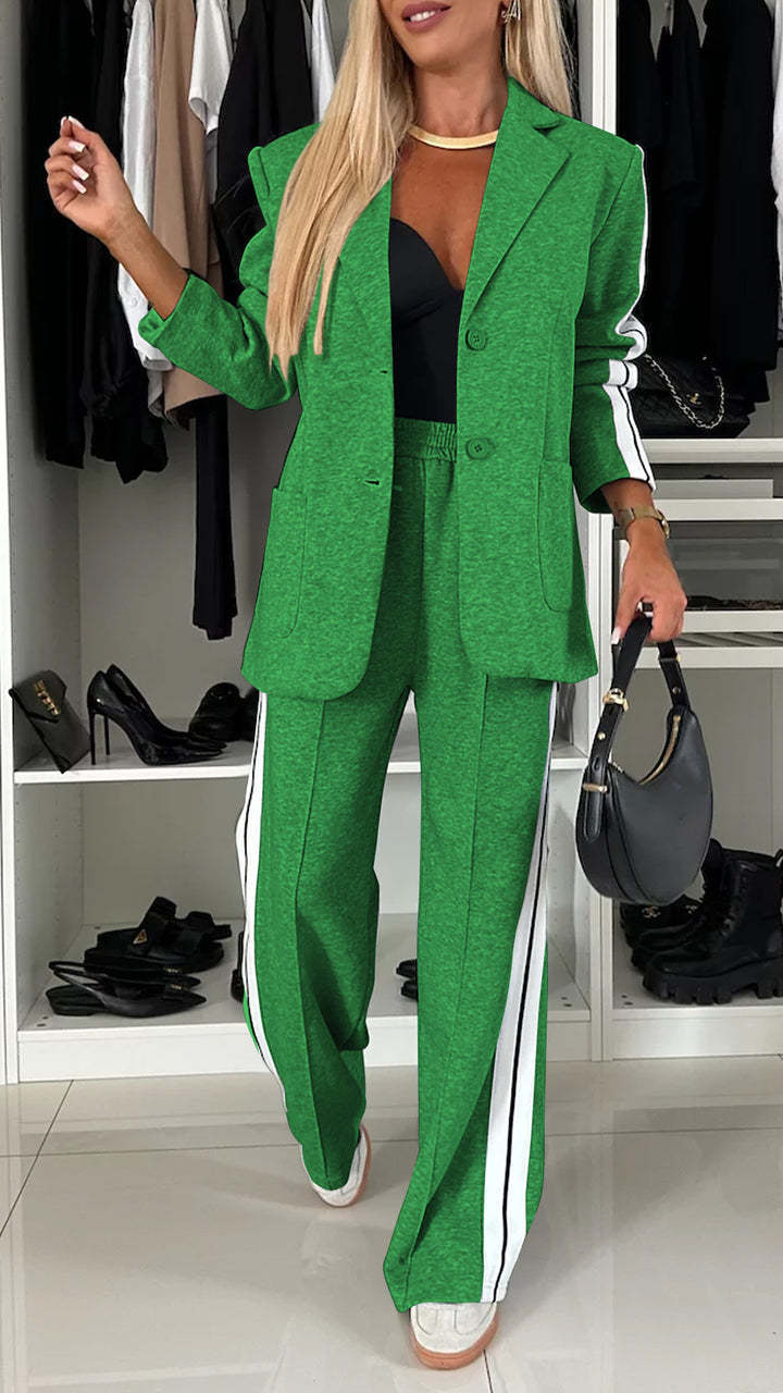 Women's Casual Suit Lapel Single-breasted Jacket And Striped Straight Pants Fashion Sports Trousers Suit Outerwears Clothing - Image 7