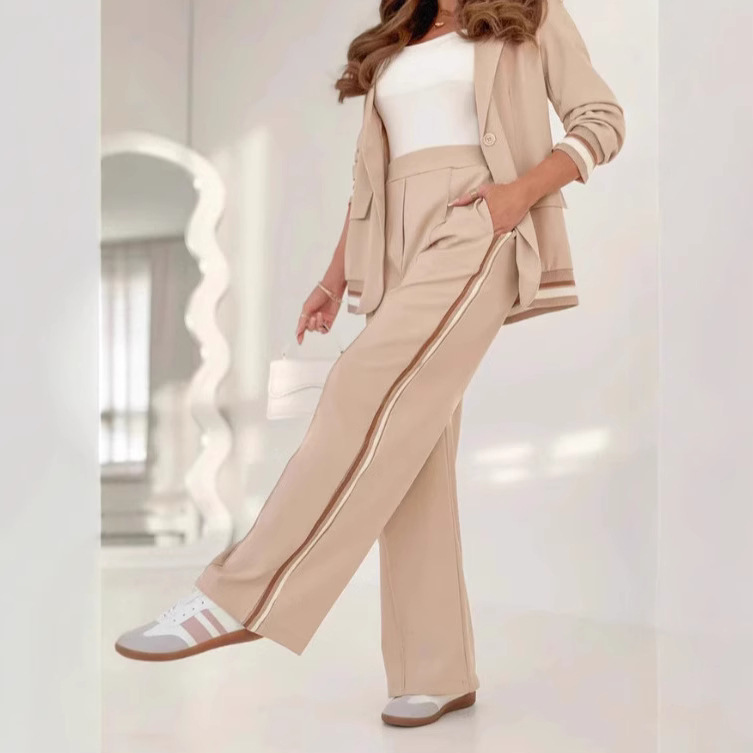 2 Pcs Set Women Suit Coat Pants Suit Lapel Long Sleeves Lady Jacket Wide Leg High Waist Trousers Female Commuting Office Outfit - Image 7