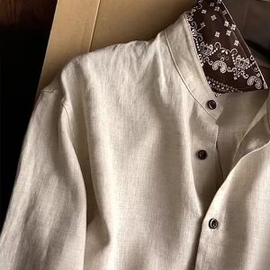 Mens Cotton Linen Shirt Jacket