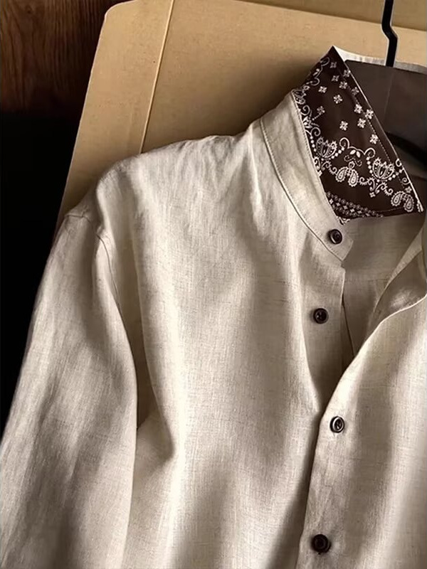 Mens Cotton Linen Shirt Jacket