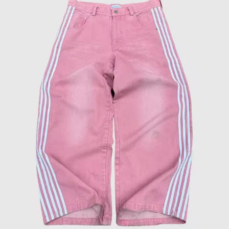 Retro Street Striped Wide Leg Jeans - Image 3