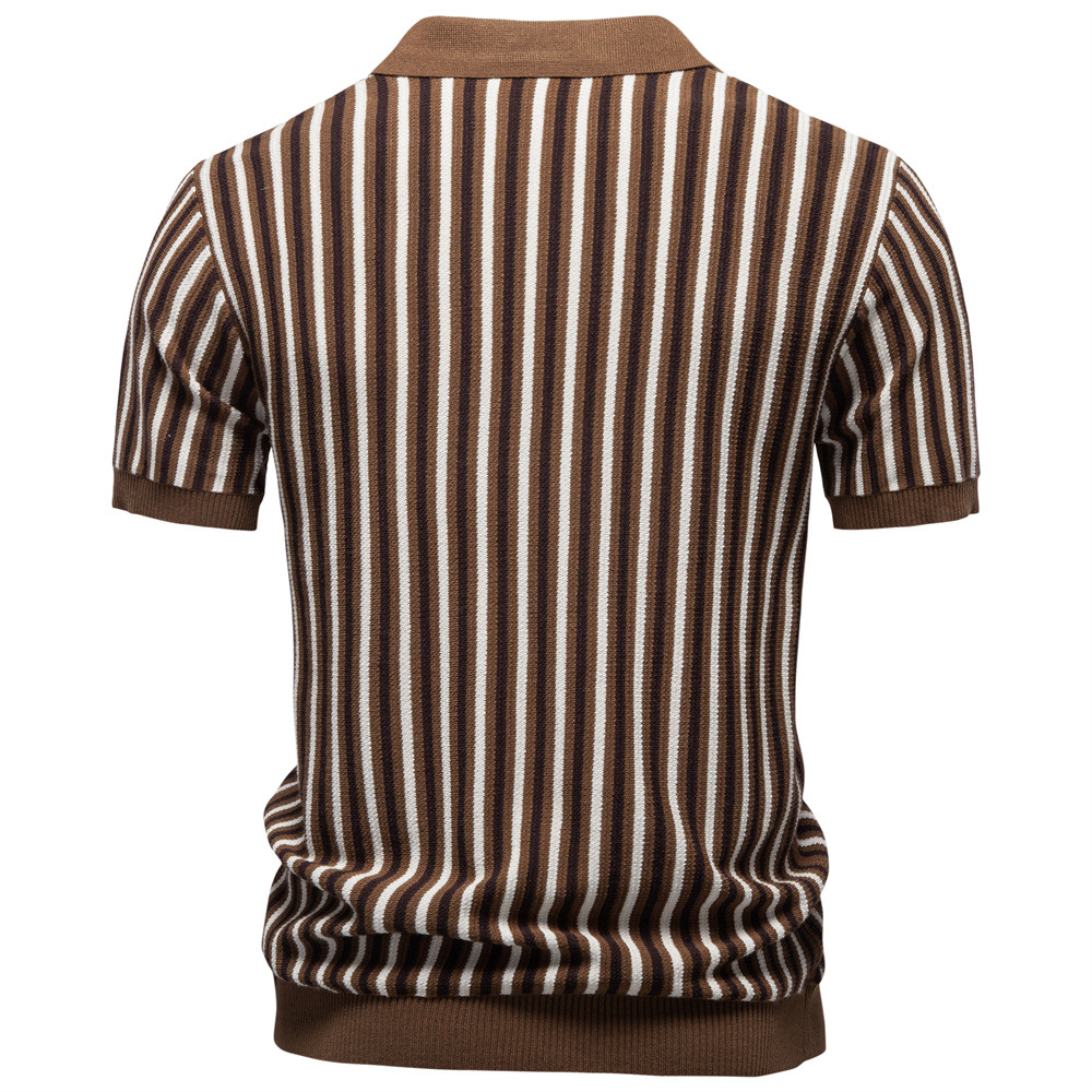 Summer New Notched Collar Stylish Striped Short-Sleeve Top - Image 2