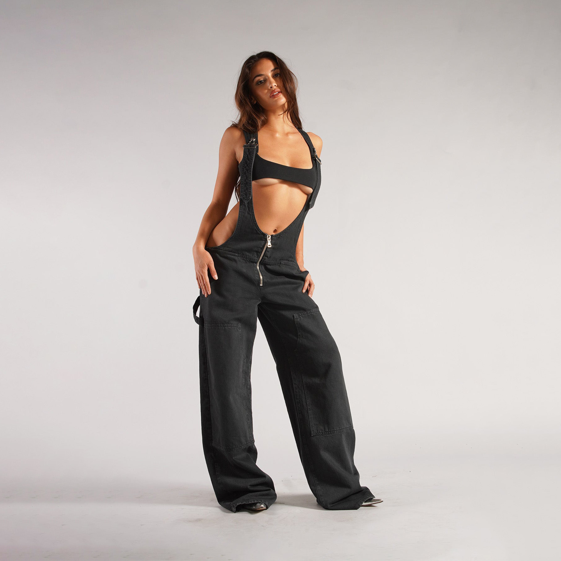 Y2K Zipper Denim Overalls With Pockets Fashion Loose Suspender Jumpsuit Streetwear Jeans Pants Womens Clothing - Image 8