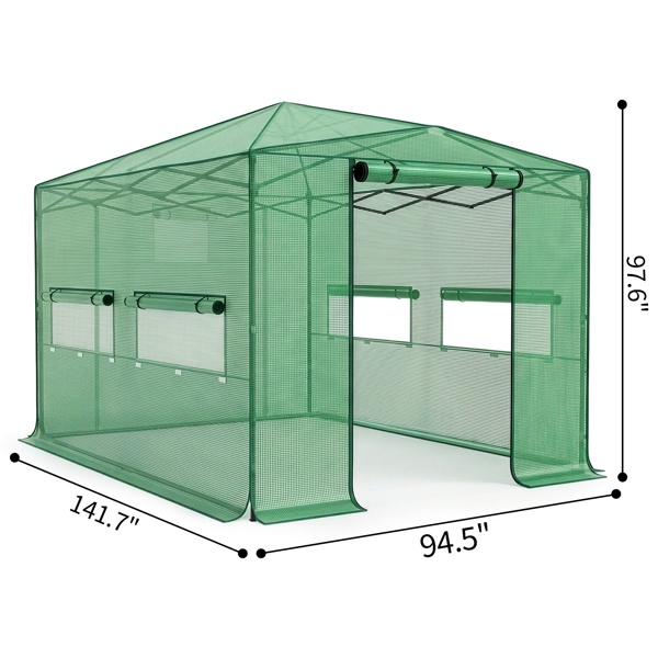 8 X 12ft Plastic Sprayed Iron Pipe PE Mesh Foldable Greenhouse Shed Green - Image 2
